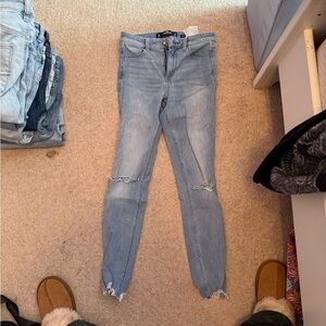 Hollister Blue Skinny Jeans with Distressed Detailing